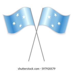 Two Micronesian crossed flags. Combined Micronesia isolated on white. Language learning, international business or travel concept.