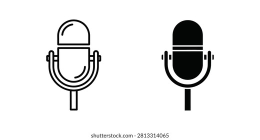 Two microphone displayed in both outline and solid black styles, representing audio recording and broadcast media.