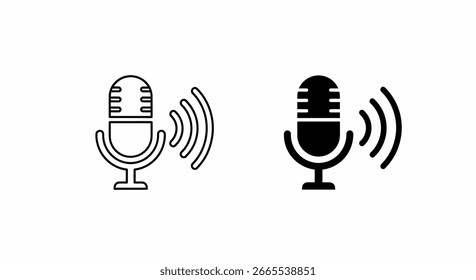Dos iconos de micrófono, uno delineado y otro sólido, que emiten ondas de sonido.
