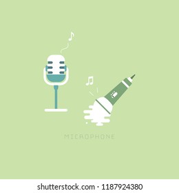the two microphone logo label icon sticker with music note in green background flat isolated vector illustration minimal