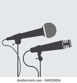 Two Microphones Icon, Voice Recorder, Interview, Karaoke, Audio Jack Sign. Vector, Illustration