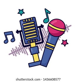two microphones notes music festival on white background vector illustration