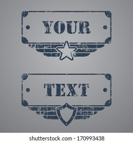 Two Military Grunge Tags With Text Boxes On Gray Background