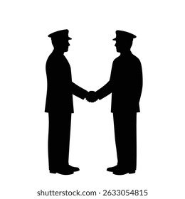 Dois oficiais militares apertando as mãos concordam.
