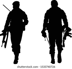 Two military silhouettes vector black Style.