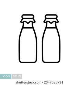 Icono vectorial de dos botellas de leche. Signo de producto lácteo. Símbolo gráfico para cocinar diseño de sitio web y aplicaciones, logotipo, aplicación, interfaz de usuario