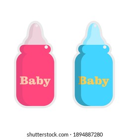Two milk bottles for children on a white background, sign for design, vector illustration