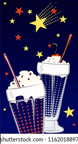 Two milkshakes on a dark blue background