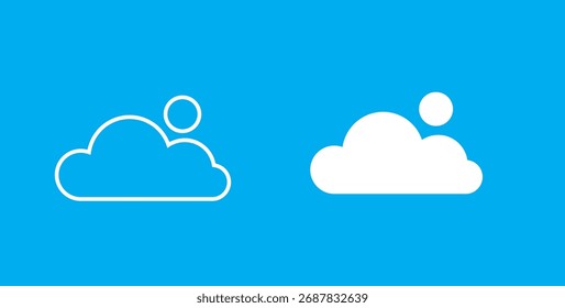 Dos iconos mínimos de la nube en blanco sobre un fondo azul. Ideal para diseño App, pronósticos de Clima y servicios de computación en la nube. Diseño limpio y moderno.