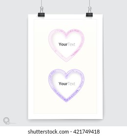 Two Minimal Hearts Frames A4 Paper Mock Up  Placard Elements for Your Abstract Poster Graphics