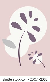 Two minimal violet grass flowers illustrated on light purple background 