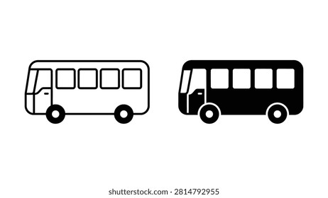 Two minimalist bus icons in black and white line art style