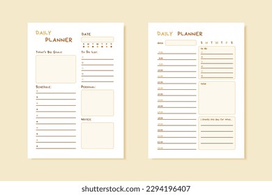 Dos planificadores diarios minimalistas con el mismo estilo. Diseño sencillo de la página de programación del organizador con lista de tareas por hacer para una planificación efectiva. Ilustración del vector