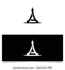 Two minimalist Eiffel Tower logos are displayed in monochrome format; one on white and one on black Suitable for branding and design purposes.