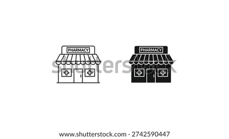 Two minimalist icons of adjacent storefronts with different signage designs