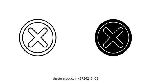 Dois ícones minimalistas apresentando um círculo preto com um X dentro, um em preto e branco e o outro em monocromático.