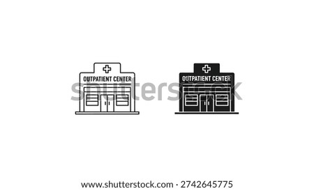 Two minimalist illustrations of a community center and a library building side by side