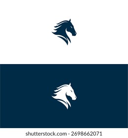 Two minimalist logo designs showcase a horse's head rendered with flowing lines.