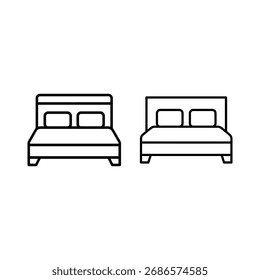 Dos gráficos de contorno minimalistas representan una cama doble y una cama de matrimonio. Perfecto para conceptos de diseño de interiores, catálogos de muebles o Sitios web y App relacionados con el sueño.