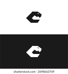 Se presentan dos logotipos minimalistas de cabeza de pantera, uno en negro sobre blanco y otro en blanco sobre negro.