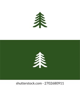 Se presentan dos iconos minimalistas de pino sobre fondos contrastantes de blanco y verde. 