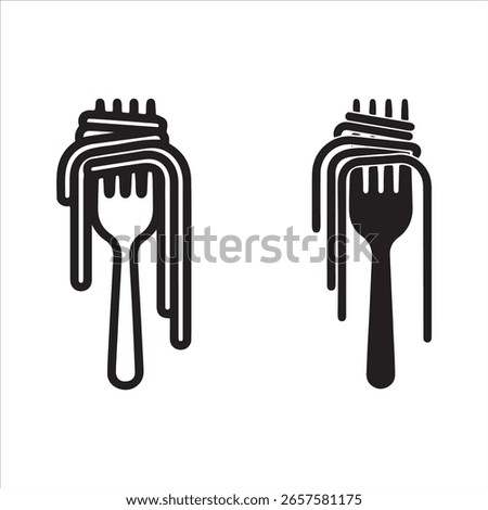 Two minimalist representations of spaghetti twirled on forks, one outlined and one solid.