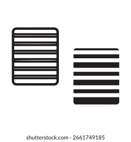 Two minimalist shapes, one rectangular and one square, featuring bold black and white stripes.