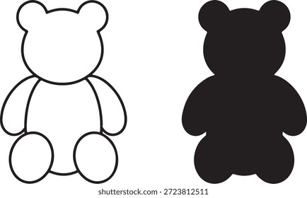 Dos representaciones minimalistas de osito de peluche, una con un contorno limpio y la otra con una silueta negra sólida, que ofrece versatilidad.