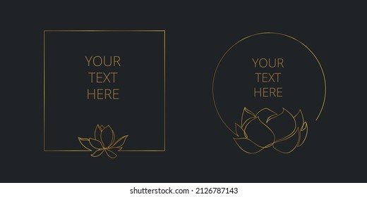 two minnimalistic golden frames with lotus illustration