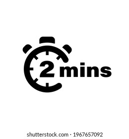 Two Minute Vector Icon. Time Left Symbol Isolated. Stopwatch Black Sign Vector EPS 10