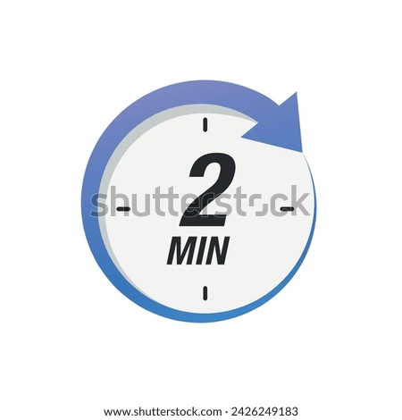 Two minutes icon isolated on white background. Cooking time concept. 2 minutes waiting time icon. Vector stock