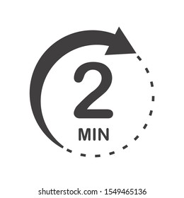 Two minutes icon. Symbol for product labels. Different uses such as cooking time, cosmetic or chemical application time, waiting time ...
