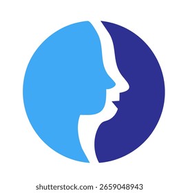 Two mirrored human faces in profile, symbolizing communication, duality, and understanding.