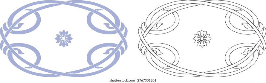 Two mirrored S shaped vines with flower in center plant