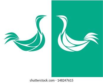 Two mirroring ducks, or swans, illustration. Simple flat illustration.