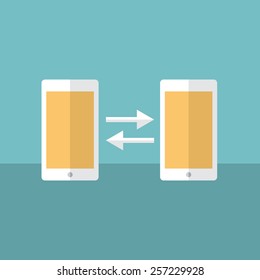 Two mobile devices connected together in a flat design style