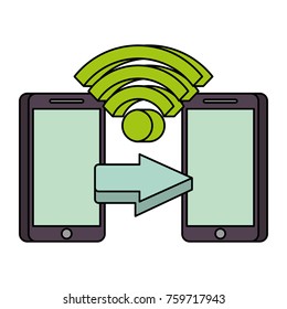two mobile payment connection money transfer technology concept