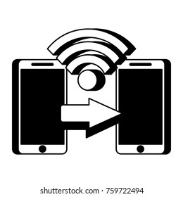 two mobile payment connection money transfer technology concept