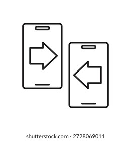 Dos teléfonos móviles con flechas para compartir archivos
