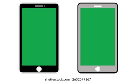 Composición de la cámara frontal de la pantalla verde en blanco de dos teléfonos móviles