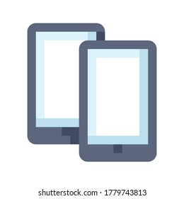 Two Mobile Phones flat icon. Smartphones vector flat color sign.