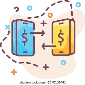 Two mobile phones - money transfer vector creative illustration