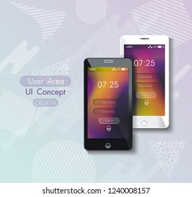 Two mobile smartphone with login form on a screen.