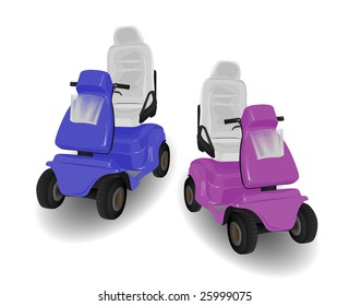 Two Mobility Scooter Illustrations Pink and Blue on White