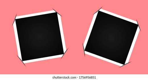 Two mock photo frames. Empty designer flat photos. Vintage retro image snapshots. Stock Photo. Vector template.
