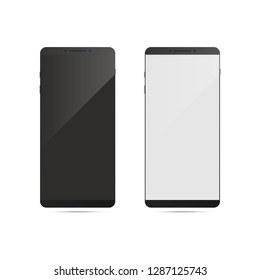 Two mockup in one. Modern smartphone with black and white blank screen.