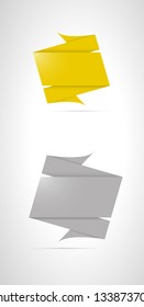 Two modern blank isolated origami style labels /origami style background