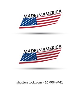 Two modern colored vector American flags isolated on white background, flags of USA, American ribbons, Made in USA