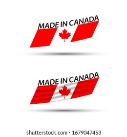Two modern colored vector Canadian flags isolated on white background, flags of Canada, Canadian ribbons, Made in Canada