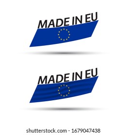 Zwei farbige Vektorillustration-Flaggen der Europäischen Union einzeln auf weißem Hintergrund, Flaggen der Europäischen Union, Made in EU